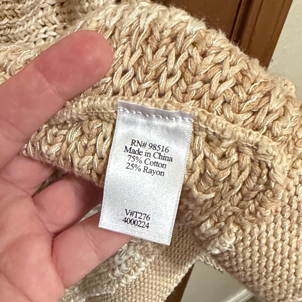 Coldwater Creek GrandpaCore Beige Open Knit Cardigan sz L - Picture 5 of 6